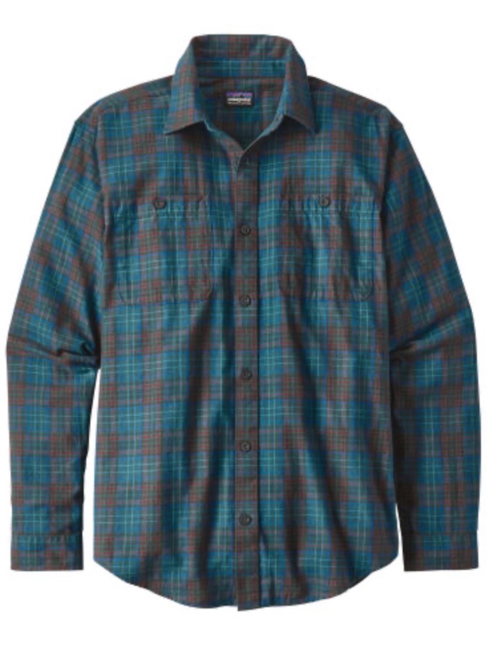 Patagonia Long Sleeve Pima Teal & Brown Plaid flannel Lumberjack Shirt Jacket